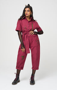 Meadow Embroidered Boilersuit in Berry