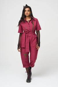 Meadow Embroidered Boilersuit in Berry