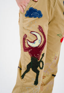 Vintage Abstract Appliqué Trousers