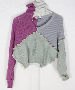 Grey & Purple Patchwork Knit